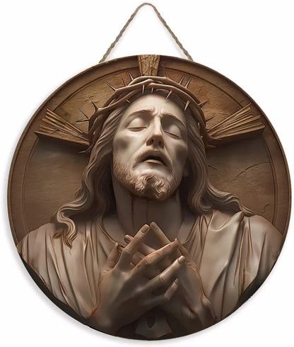 Placa Decorativa 2D de Jesus Cristo em Impressa Madeira - Estilo Retrô