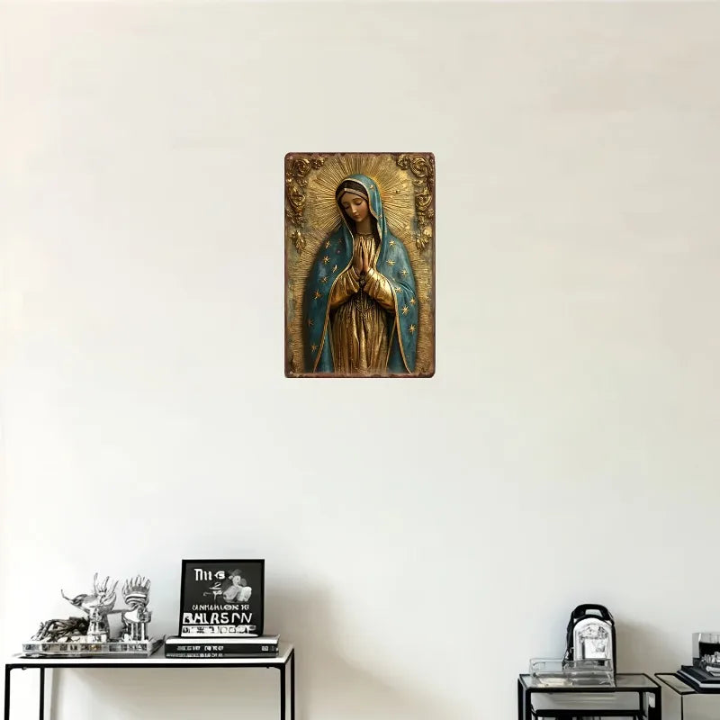 Placa Decorativa Nossa Senhora de Guadalupe em Tons Dourados