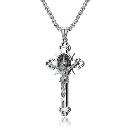 Colar Masculino com Cruz de São Bento em Aço Inoxidável 316L