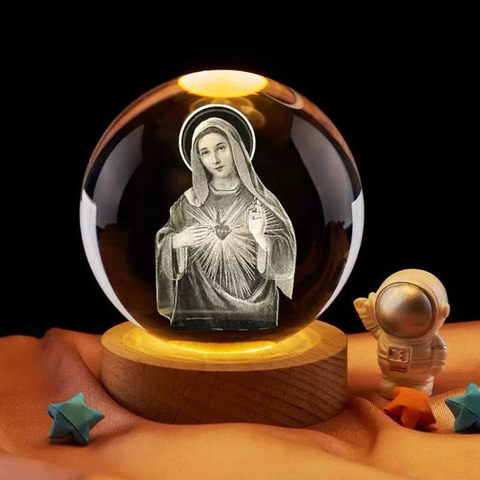 Luz Noturna Pequena de Cristal 3D Virgem Maria - Presente Religioso