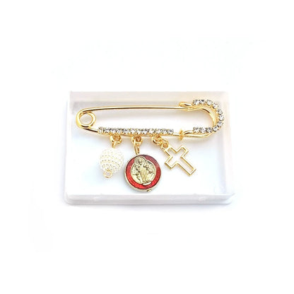 Broche Medalha São Bento com Cristais - Fé e Elegância