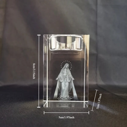 Castiçal de Cristal com Imagem de Jesus e Maria Gravado a Laser