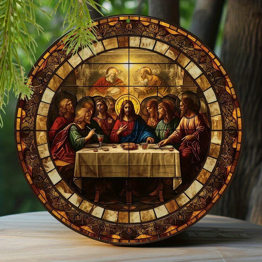 Pintura Redonda Última Ceia em Vitral - Decoração Elegante