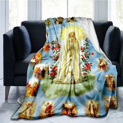 Cobertor Religioso Jesus Nossa Senhora e Sagrada Família - Conforto e Fé - 150x200 cm