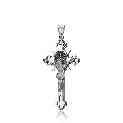 Colar Masculino com Cruz de São Bento em Aço Inoxidável 316L