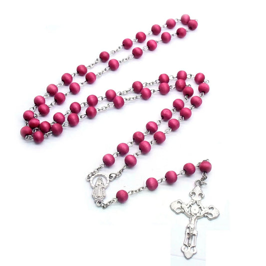 Terço de Nossa Senhora das Graças com Contas Vermelhas de Madeira 82cm
