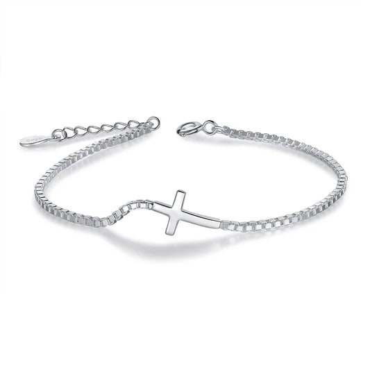 Pulseira Feminina Cruz em Prata Esterlina 925 - Elegância e Espiritualidade