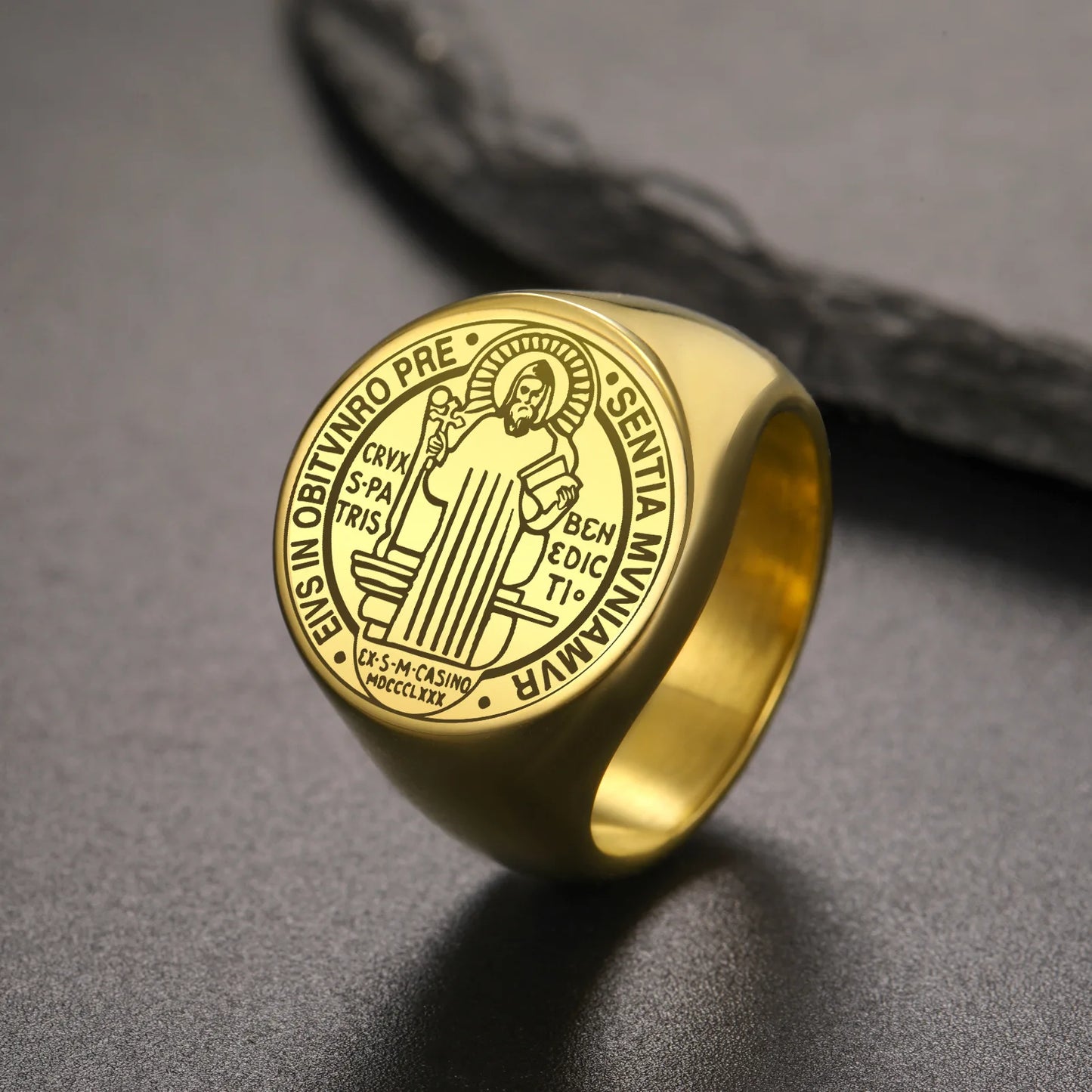 Anel São Bento Unissex em Aço Inoxidável