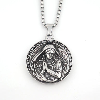 Colar Masculino de Aço Inoxidável Santa Maria Mãe de Deus