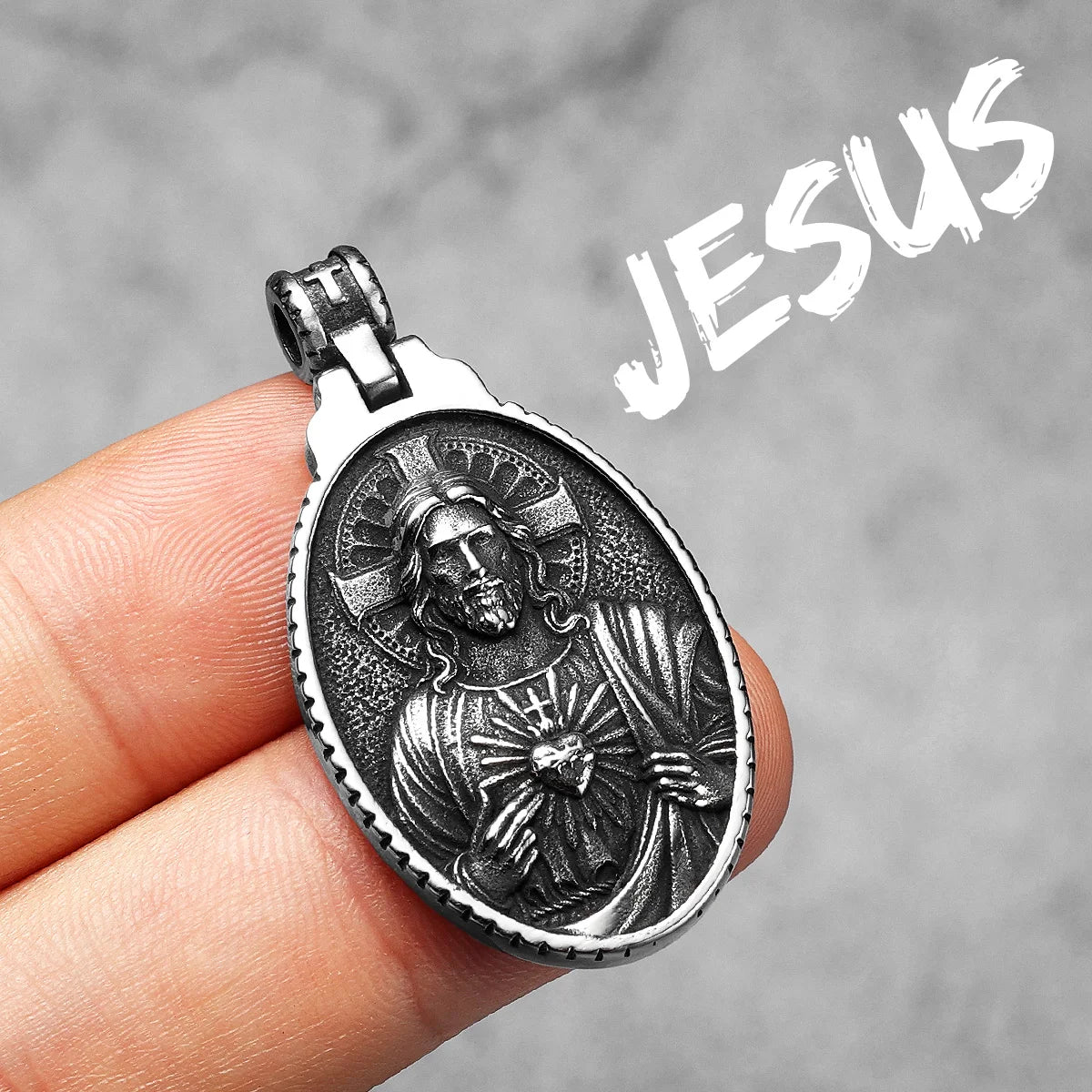 Colar Masculino Sagrado Coração de Jesus em Aço Inoxidável