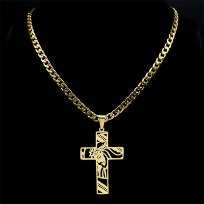 Colar Crucifixo Jesus em Aço Inoxidável Banhado a Ouro