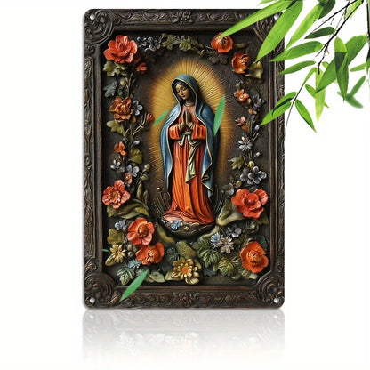 Placa Decorativa Nossa Senhora de Guadalupe com Flores