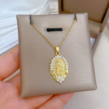 Colar Religioso Nossa Senhora de Guadalupe com Pingente de Zircão