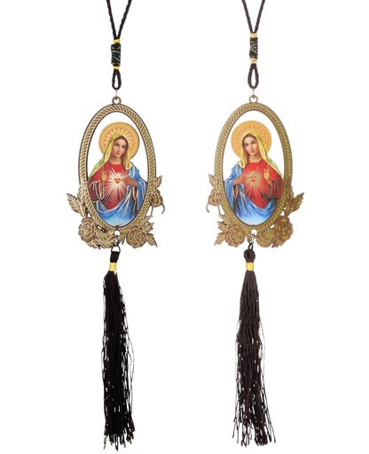 Cristão Imaculado Coração Abençoado Pingente, Virgem Maria De Madeira, Franja De Borla, Carro Pendurado Ornamento, Acessórios De Jóias