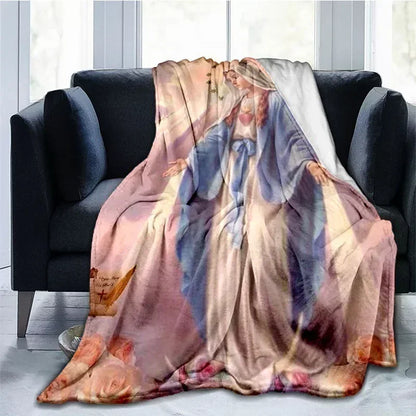 Cobertor Religioso Jesus Nossa Senhora e Sagrada Família - Conforto e Fé - 150x200 cm