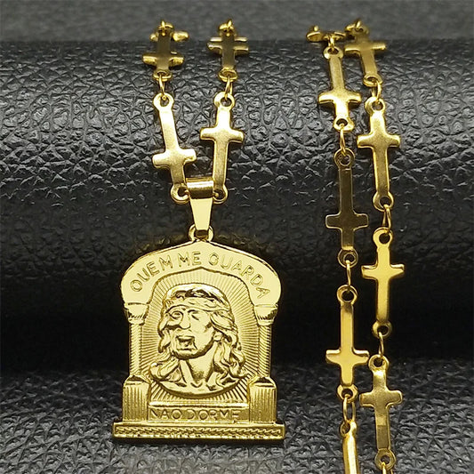 Pingente Religioso Jesus em Aço Inoxidável Dourado