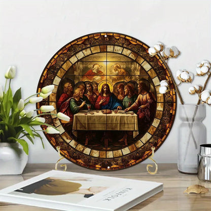 Pintura Redonda Última Ceia em Vitral - Decoração Elegante