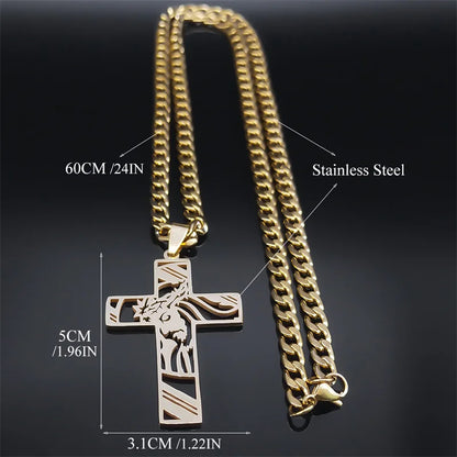 Colar Crucifixo Jesus em Aço Inoxidável Banhado a Ouro