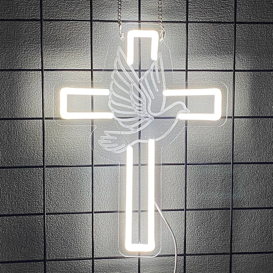 Cruz Espírito Santo de Néon LED para Decoração Religiosa