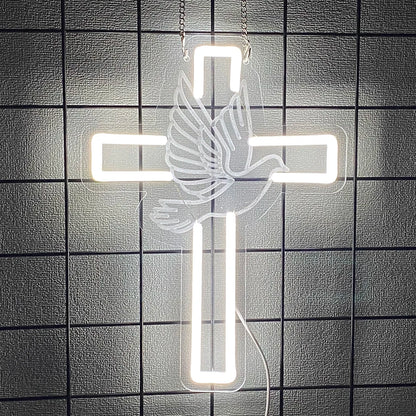 Cruz Espírito Santo de Néon LED para Decoração Religiosa