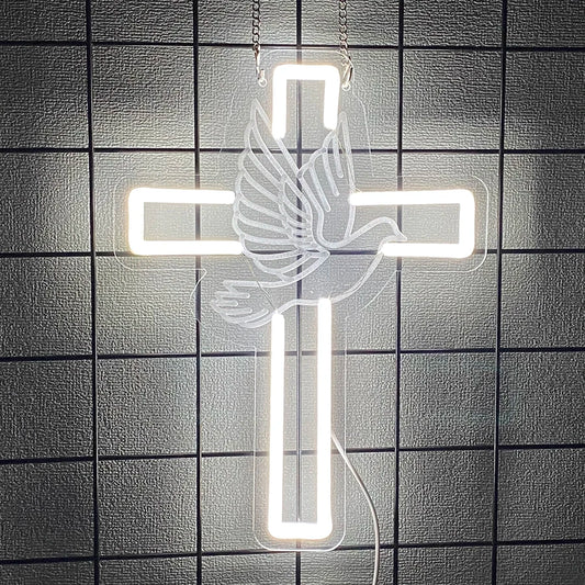 Cruz Espírito Santo de Néon LED para Decoração Religiosa