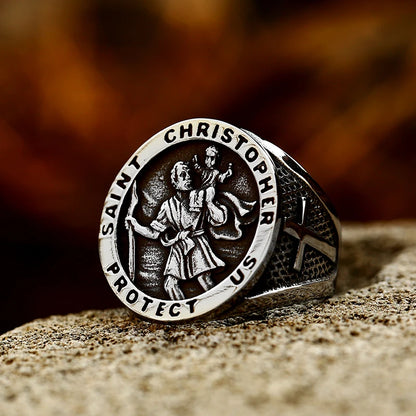 Anel Masculino São Cristóvão em Aço Inoxidável