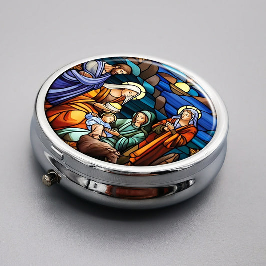 Caixa de Comprimidos Religiosa Estilo Vitral - 3 Compartimentos