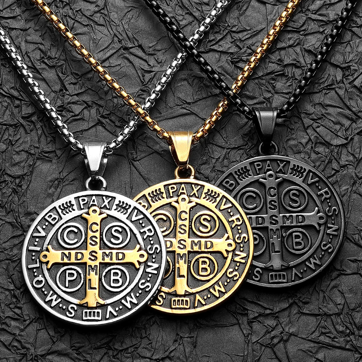 Colar Masculino Medalha de São Bento de Aço Inoxidável