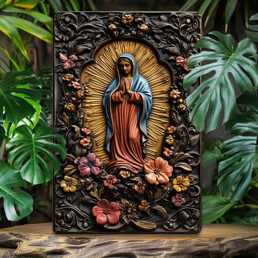 Placa Decorativa Nossa Senhora de Guadalupe Flores Coloridas