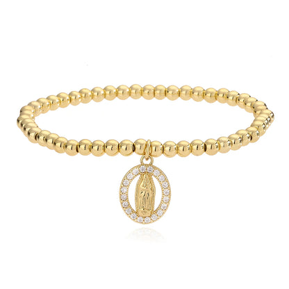 Mafisar-Banhado A Ouro Virgem Maria Cruz Pulseiras Pingentes para Mulheres, Corrente De Contas De Cobre, Presente Da Jóia Clássica, Nova Moda