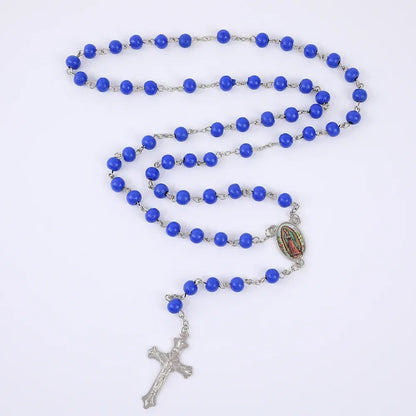 Colar de Rosário de Madeira para Mulheres e Homens, Pingente Religioso Virgem Maria Cruz, Cadeia de Contas Longas, Oração Católica, Jóias Festas, 6mm