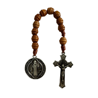 Dezena com Contas de Madeira com Medalha de São Bento e Crucifixo