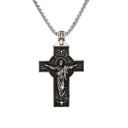 Colar Masculino Cruz Jesus Subindo aos Céus em Aço Inoxidável