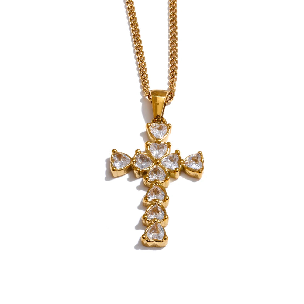 Colar Feminino Cruz Zircônia Cúbica Banhado a Ouro 18K