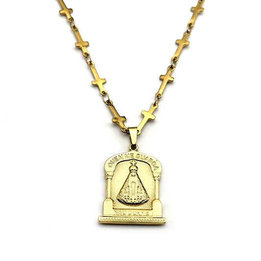 Colar Nossa Senhora Aparecida Aço Inoxidável Dourado