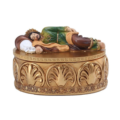 Religioso cristão dormindo saint joseph estatueta caixa de jóias ícone resina casa ornamentos católico sagrado decoração presentes