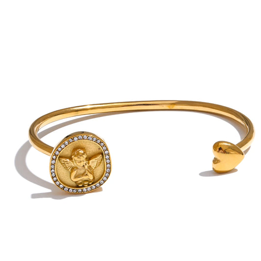 Pulseira Feminina Anjo da Guarda Banhada a Ouro 18K