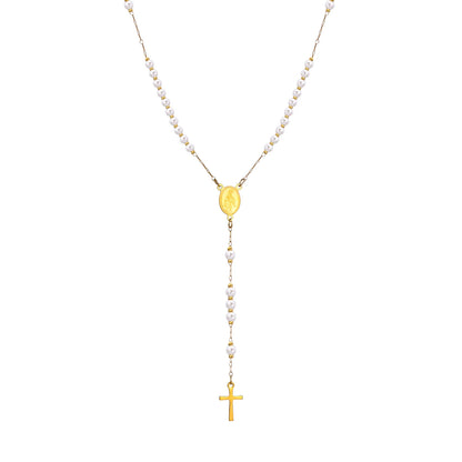 Colar Terço Nossa Senhora das Graças com Pingente de Cruz Banhado a Ouro