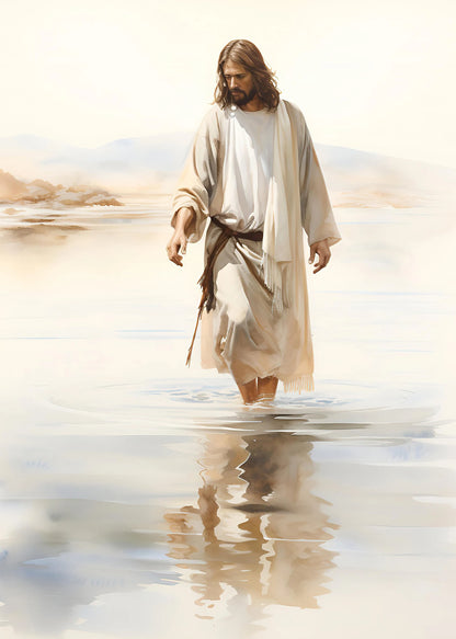 Pintura em Tela de Jesus Andando na Água