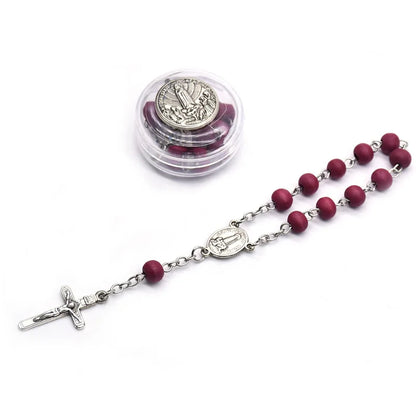 Pulseira Dezena com Contas de Madeira Vermelha Nossa Senhora de Fátima