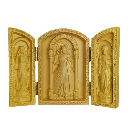 Escultura Pequena Sagrada Família de Madeira - Tradição e Beleza