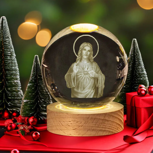 Luminária de Cristal 3D com Base de Madeira LED