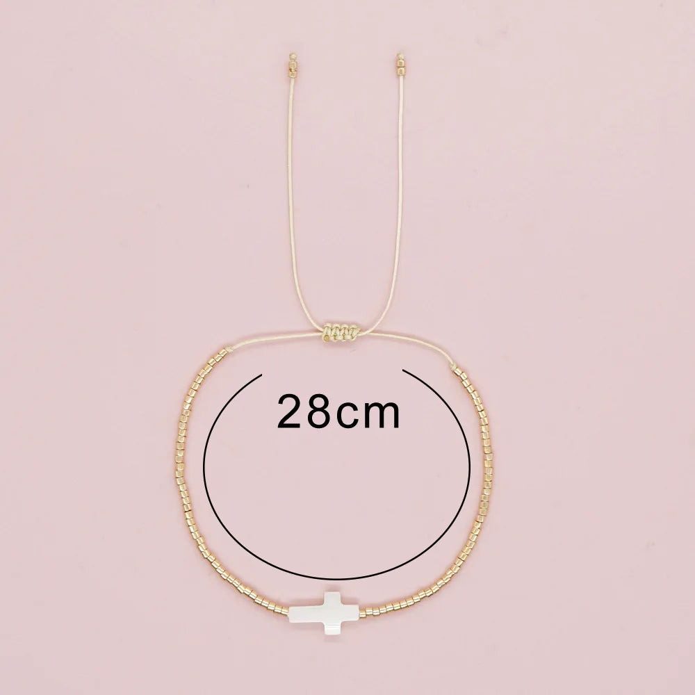 Pulseira Delicada Miyuki com Cruz para Mulheres