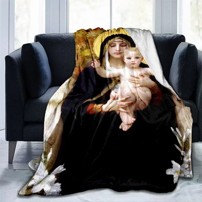 Cobertor Religioso Jesus Nossa Senhora e Sagrada Família - Conforto e Fé - 150x200 cm