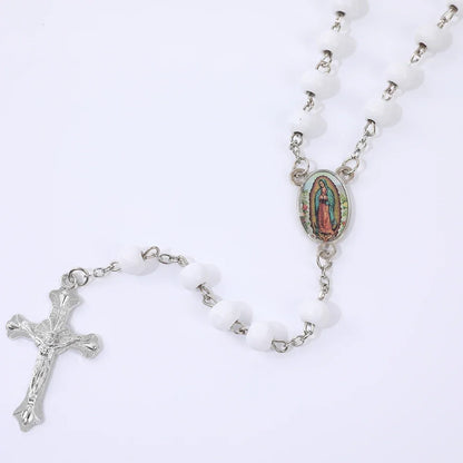 Colar de Rosário de Madeira para Mulheres e Homens, Pingente Religioso Virgem Maria Cruz, Cadeia de Contas Longas, Oração Católica, Jóias Festas, 6mm