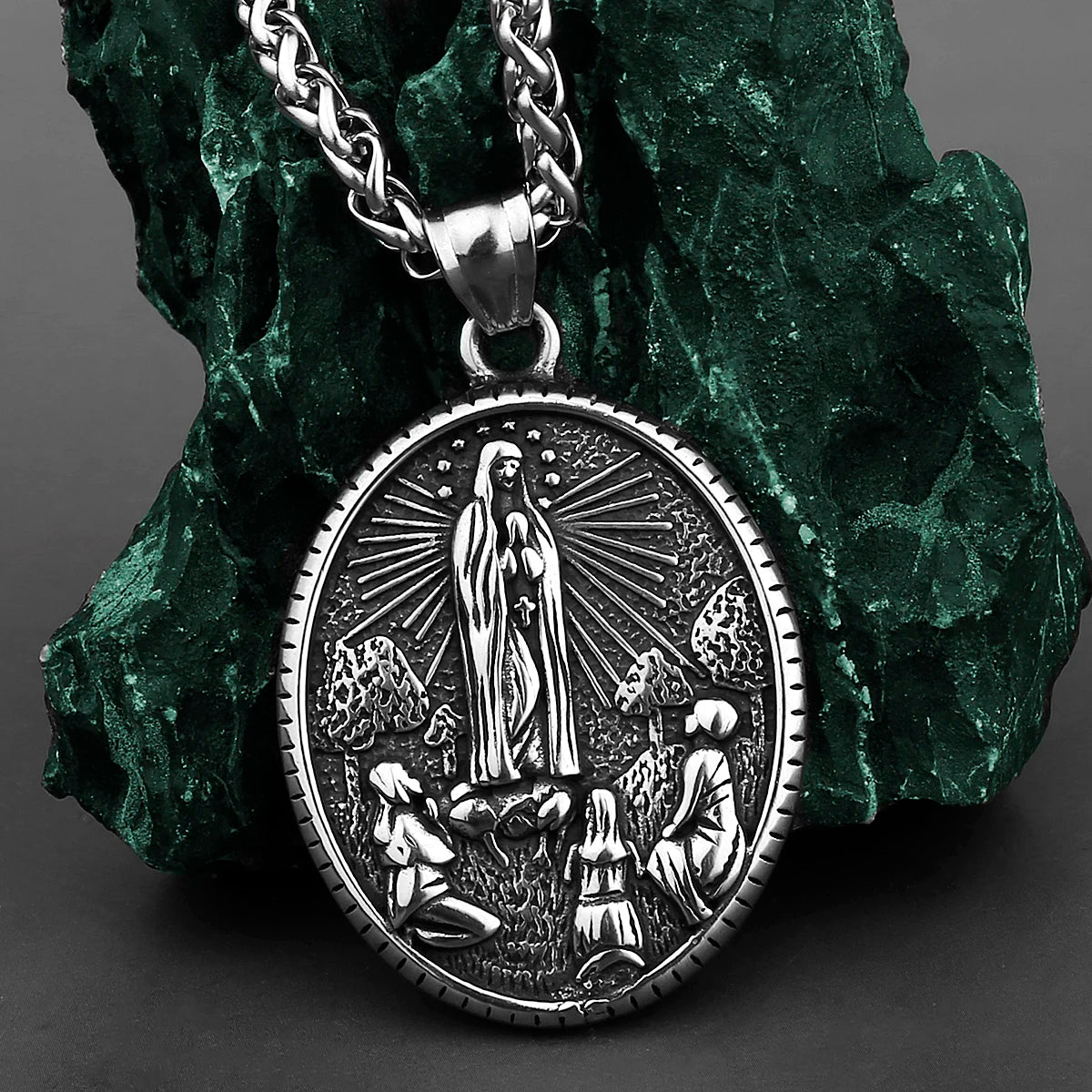 Colar Masculino Nossa Senhora de Fátima em Aço Inoxidável 316L