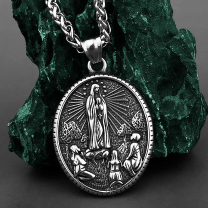 Colar Masculino Nossa Senhora de Fátima em Aço Inoxidável 316L