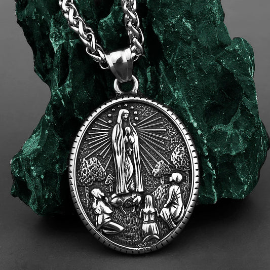 Colar Masculino Nossa Senhora de Fátima em Aço Inoxidável 316L