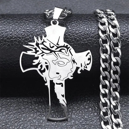 Colar de pingente Jesus Cruz em aço inoxidável para homens, colares crucifixos banhados a ouro, coroa de espinhos punk, jóias Hip Hop, N8052