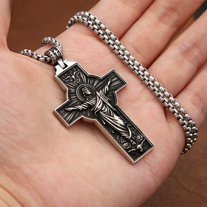 Colar Masculino Cruz Jesus Subindo aos Céus em Aço Inoxidável